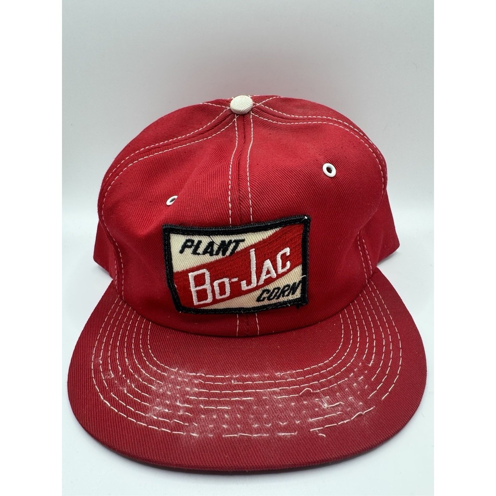 VTG Bo-Jac Corn Patch Snapback Hat Red Farming Trucker Cap K Brand USA
